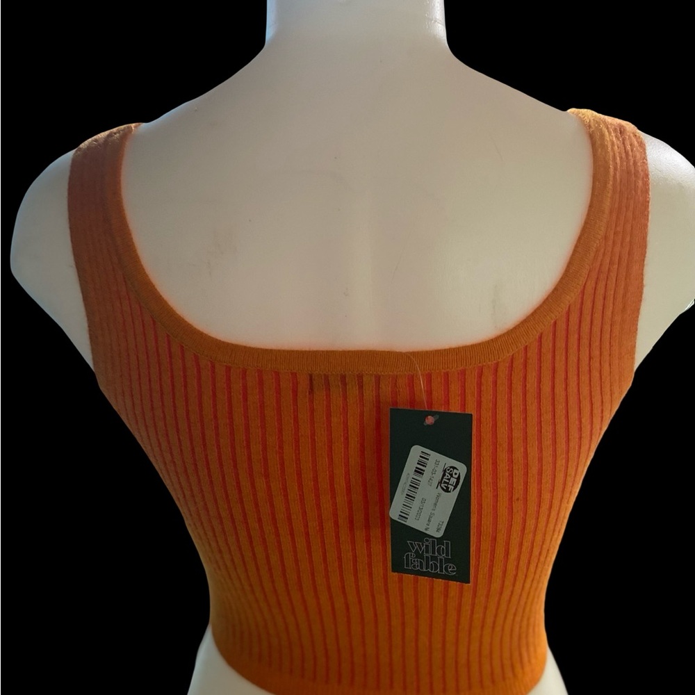 Orange Ribbed Knit Crop Tank Top - Picture 3 of 5